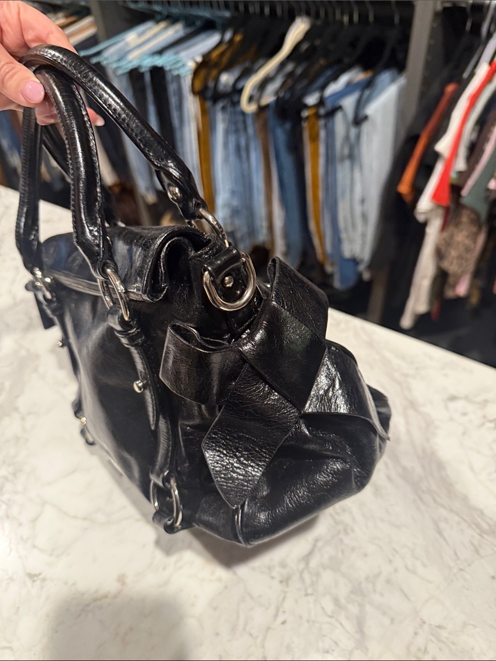 Miu Miu Shiny Black Leather Satchel with Silver Hardware - Picture 4 of 8